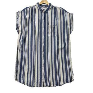 Old Navy Shirt Dress Womens XXL Blue White Striped Linen Rayon Coastal Beach